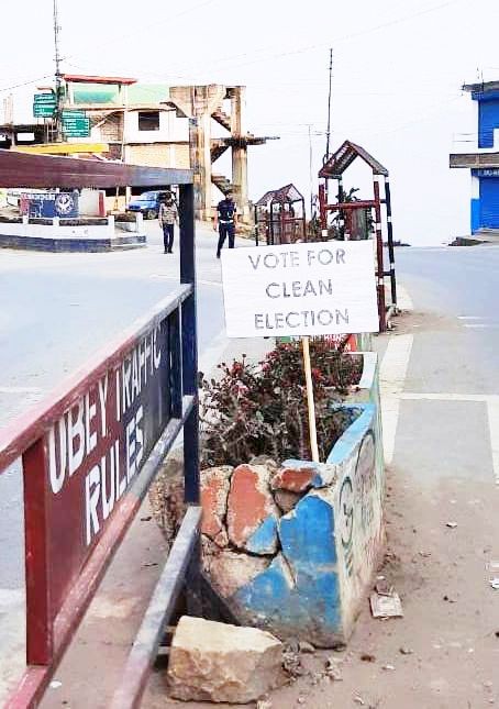 ‘Vote for clean election’ reads a placard placed in Mokokchung town. (Morung Photo)